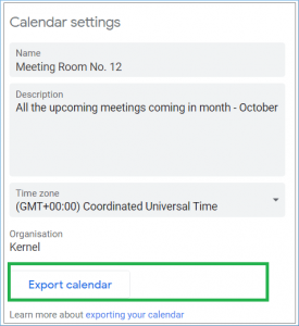 Click on the Export calendar button.