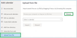 Click on the Browse button to import a .ics file.