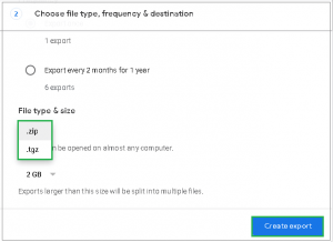 Select the file type and size from .zip/.tgz and 1GB to 50GB.