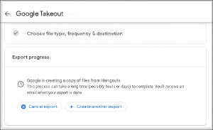 Find that the export process is in progress.