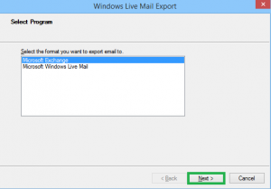Select Microsoft Exchange as shown in the image.