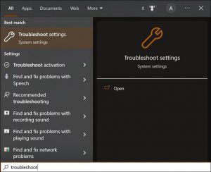 Type troubleshooting settings in the search bar 