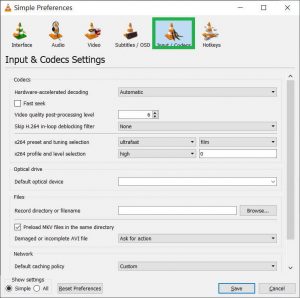 Go to the Input/Codecs section.