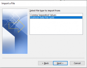 Select the “Outlook Data File (.pst)” option.