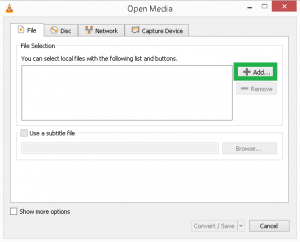 In the Open Media wizard, click the Add option.