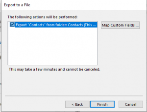 Check the box next to the Export “Contacts” from the folder: Contacts.