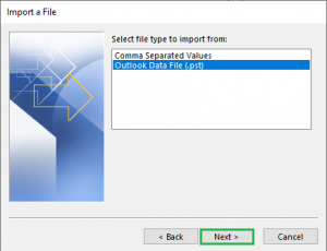 Select the Outlook Data File (.pst)