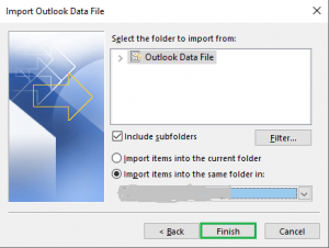Enter the email address in the Import items into the same folder