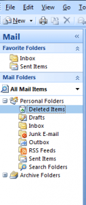 Find the Deleted Items folder in the folder list.