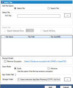 Select PST File, and the Search PST File option is given to select the PST file you want to repair.