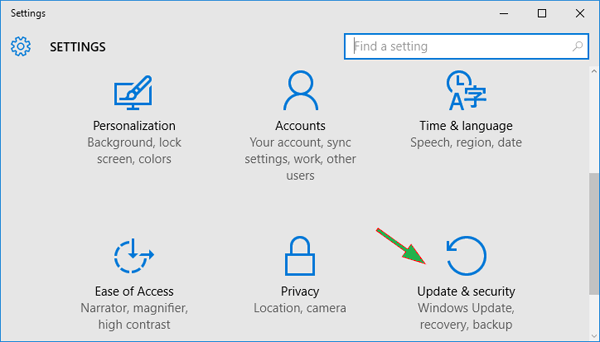 Locate and click on Update & Security