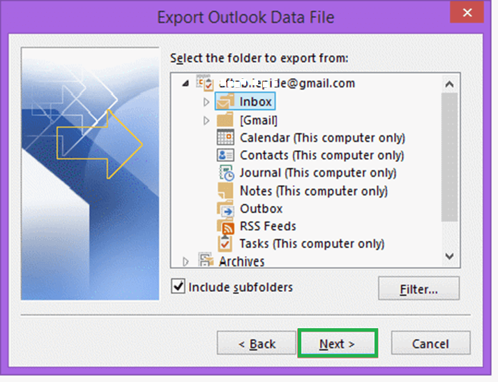 Select the folders you want to Export