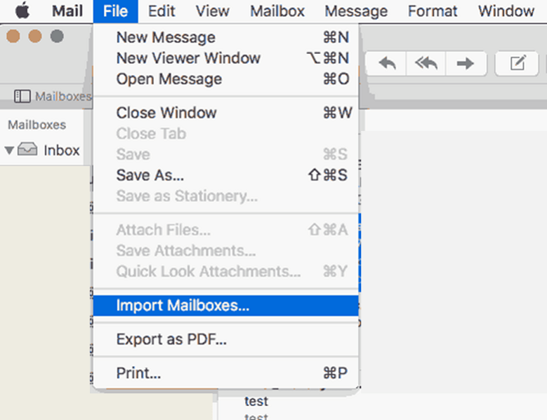 Click on the File option in the menu bar. Then click on Import Mailboxes 