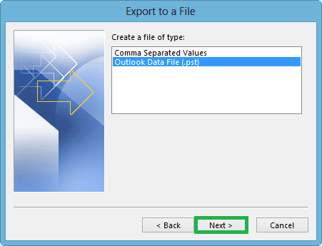 Select the Outlook Data File (.pst)