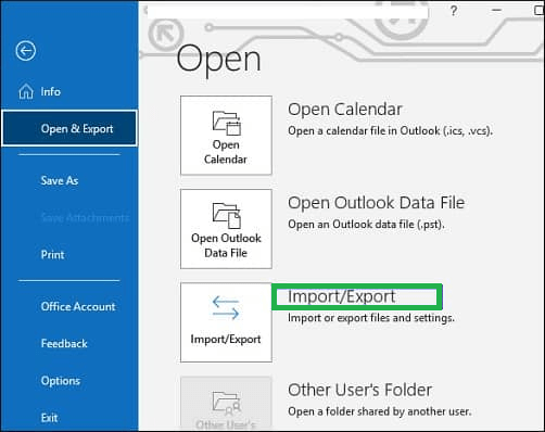 Click on the Open and Export option