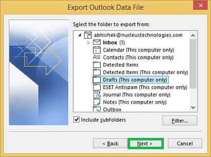 Choose Export to a file  option. Click on Next