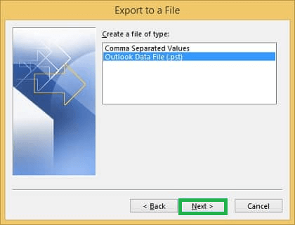 Select the Outlook data file .pst 