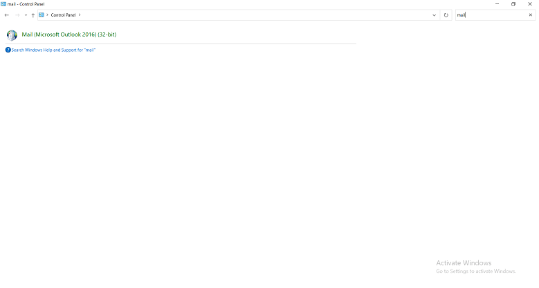 Open Control Panel. Use the find option and Click on Mail