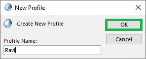 Type a profile name and click ok