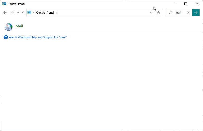 Open the Control Panel and search ‘Mail’