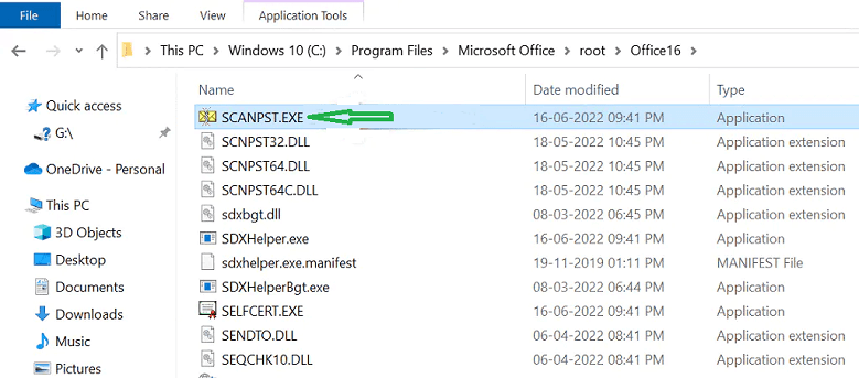 Locate SCANPST in the folder containing all the files