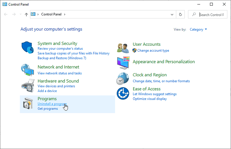 Open the Control Panel and click on Uninstall a Program