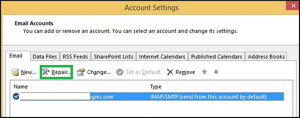 Select the active account from the email tab