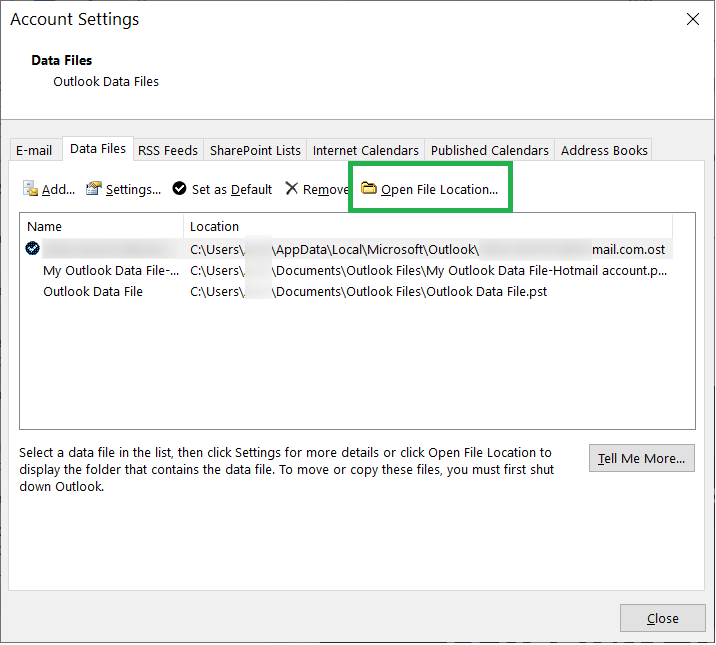 Select your account and go to the Data File tab