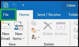 Open MS Outlook. Click on the File menu