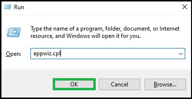Type ‘appwiz.cpl’ and click on Enter