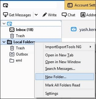 Right-click on the local folder on the left pane