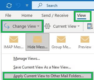 Click Hide Messages and select Apply Current View to Other Email Folders