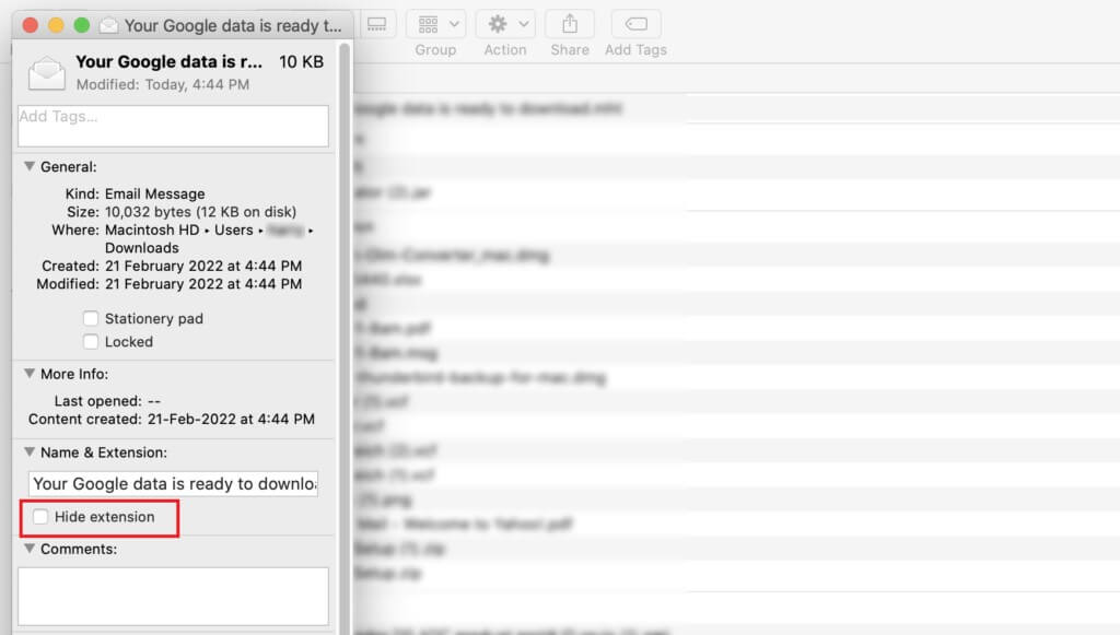 Unselect the Hide extension option