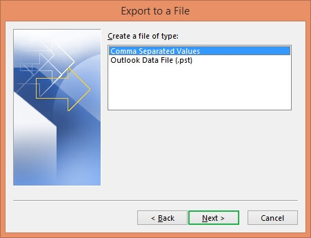 Choose the ‘Comma Separated Values’ and again hit the Next button