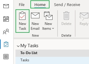 Select the Home tab and click on the New Task option