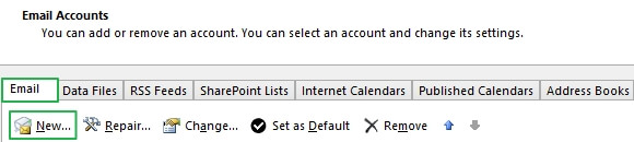 Click on New and then Add to add the same account again