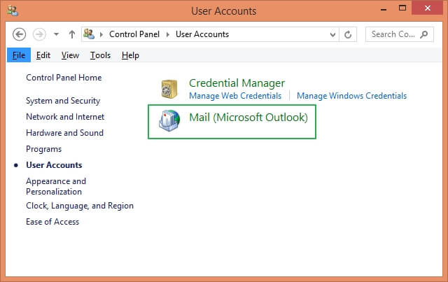 Click on Mail to open the Mail setup window