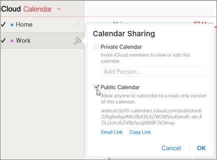 Ensure that the iCloud Calendar is marked as public