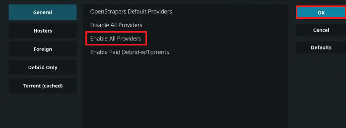 Then, select Enable All Providers and click on OK