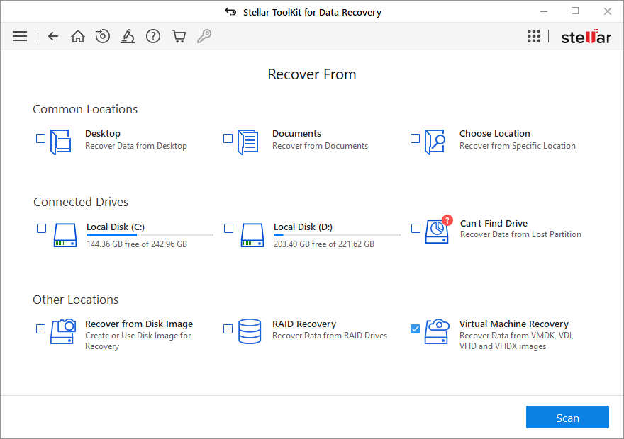 Select location from where you want to recover data
