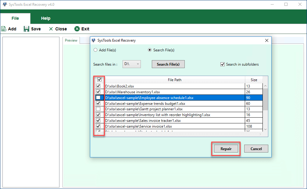 Add Excel files
