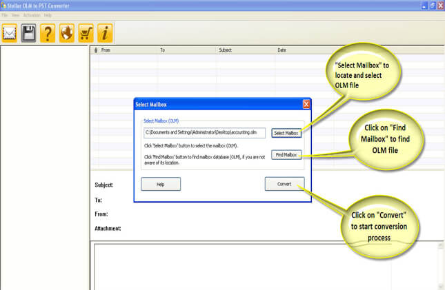 Select or find OLM mailbox