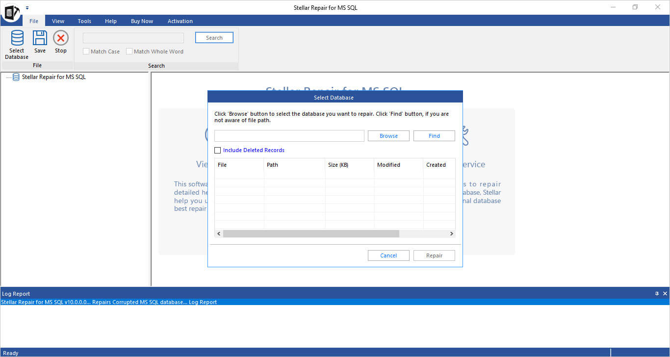Select SQL database files to repair